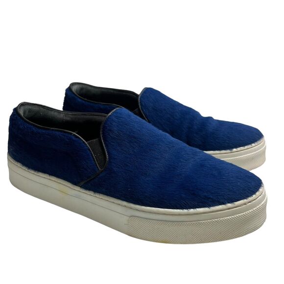 CELINE Pony Hair Slip-On Sneakers Women’s Size 7.5 Blue Low Profile Flats - Picture 1 of 13
